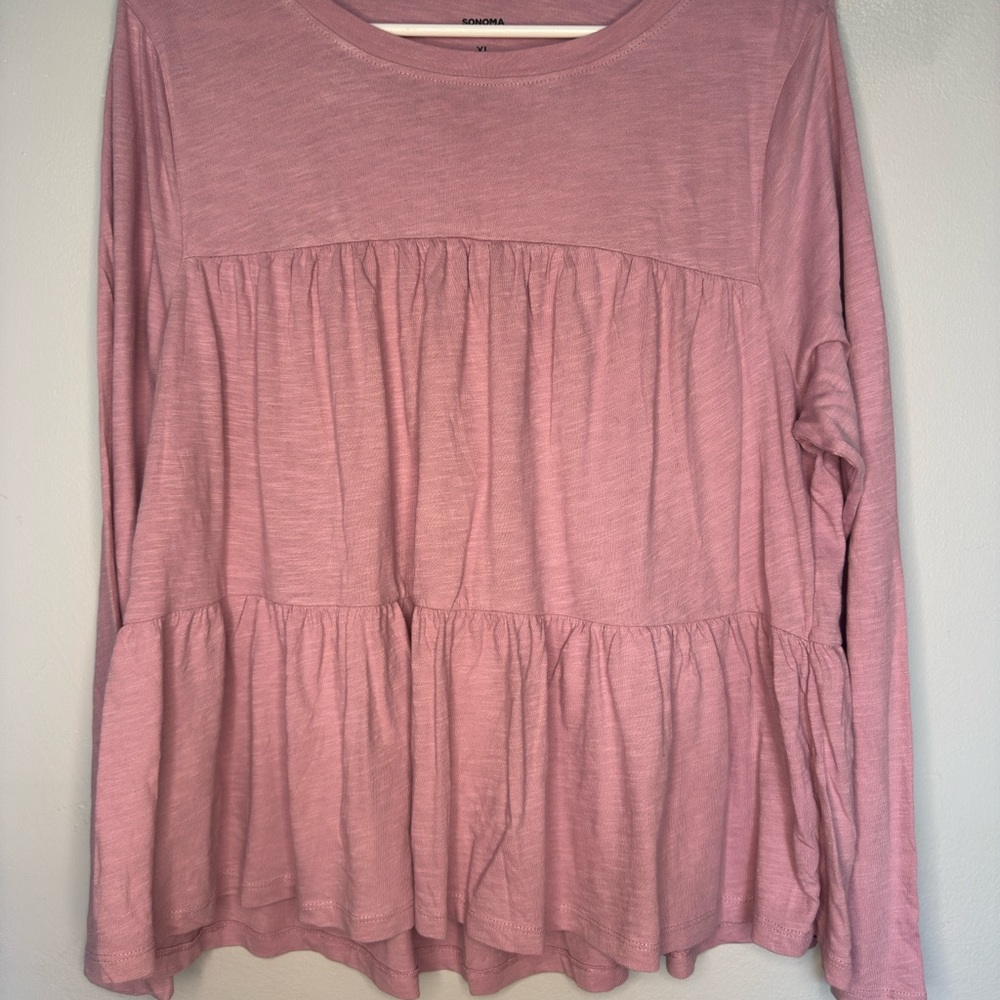 Sonoma Pink Long Sleeve Cotton Ruffled/Gathered Blouse Size XL